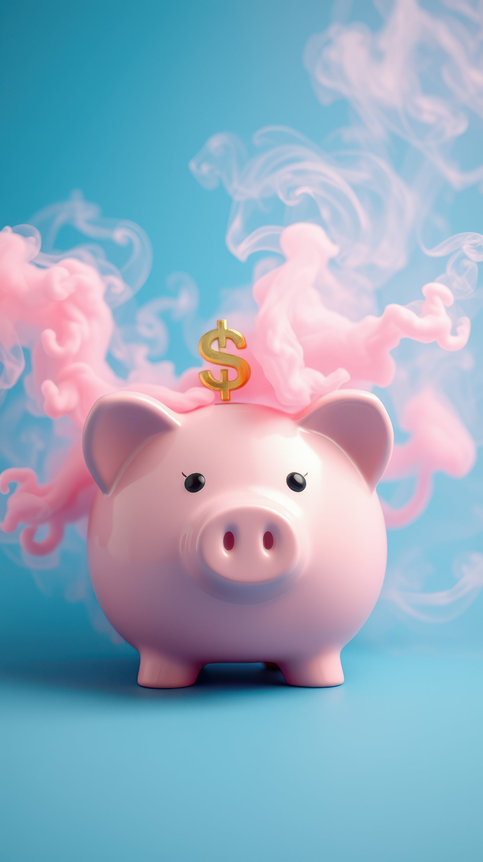 Creative piggy bank with pink smoke and dollar sign on a blue background adds a whimsical touch to savings concepts